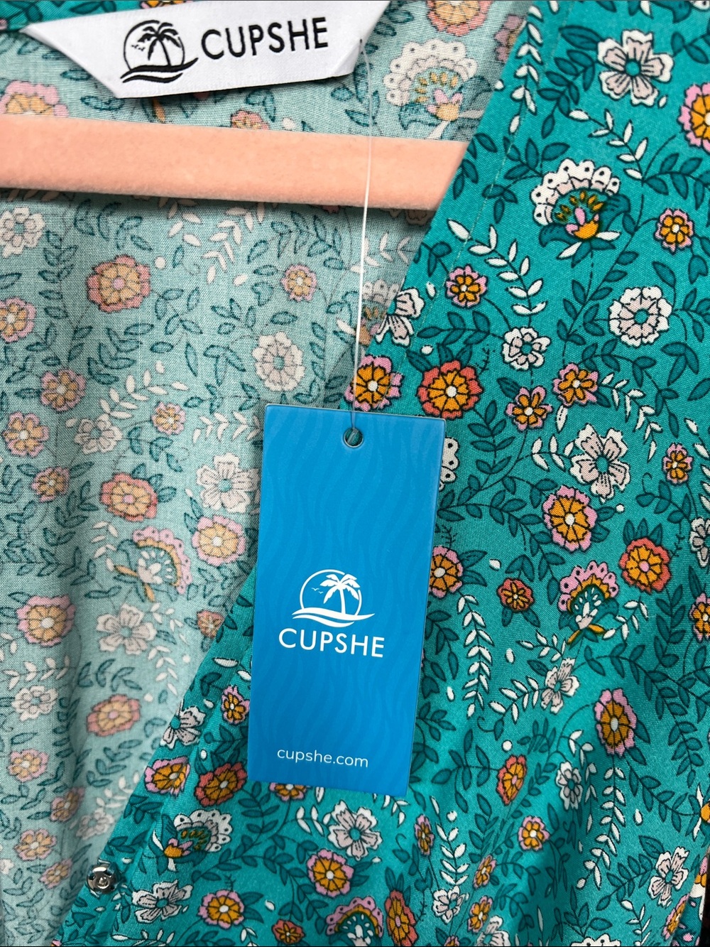 Teal Floral Boho Tie-Waist Romper / Mini Dress - Picture 5 of 7